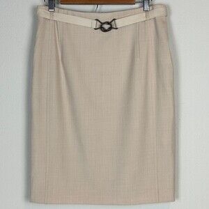 Akris Punto Belted Beige Pencil Skirt 10